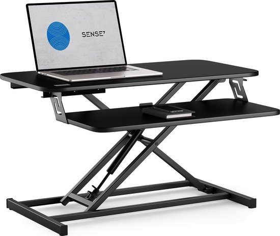 SENSE7 - Laptop Verhoger - Monitor Verhoger - Zit-Sta Bureau - Laptopverhoger - Laptop Steun - Laptop Verhoger Ergonomisch - Hoogte verstelbaar - Compacte Zit-Sta Bureau Verhoger - 2 Planken - 81 x 40 cm - Zwart