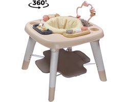 Tryco - Zebra Beige 3-in-1 Activiteitentafel - Met Trampolinefunctie, Geluidjes, Blokken & Draaiende Balletjes - Zitje Draait 360° - Geschikt voor Kindjes vanaf 6 Maanden