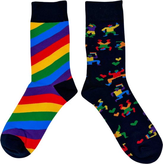 Vrolijke sokken met Regenboog, Hartjes & Blije Mensen - 1 paar verschillende sokken maat 36-40