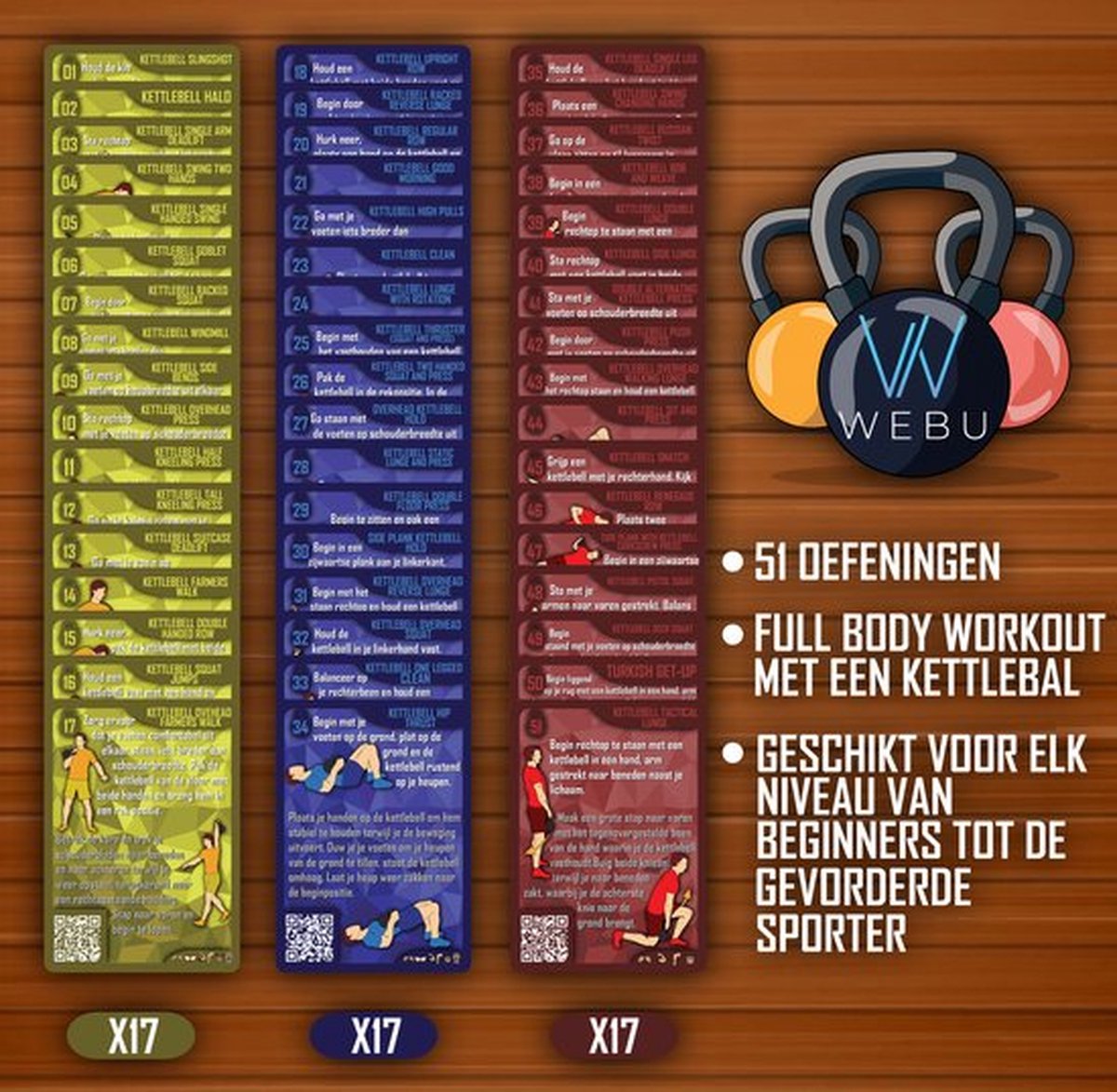 WEBU Kettlebell + Dumbbell + Exercise Ball + Weerstandsband Kaarten | Incl. Trainingsvideo’s - Fitness - Crossfit - Krachttraining - Kettlebell - Yoga - Thuis Sporten – foto 6