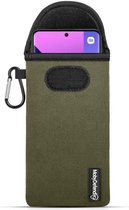 Hoesje voor Xiaomi Redmi Note 13 Pro Plus - MobyDefend Neopreen Pouch Met Karabijnhaak - Insteekhoesje - Riemlus Hoesje - Groen - GSM Hoesje - Telefoonhoesje Geschikt Voor: Xiaomi Redmi Note 13 Pro Plus