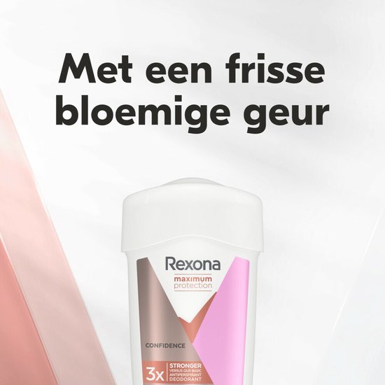 Rexona Maximum Protection deodorant met tekst 'Met een frisse bloemige geur'.