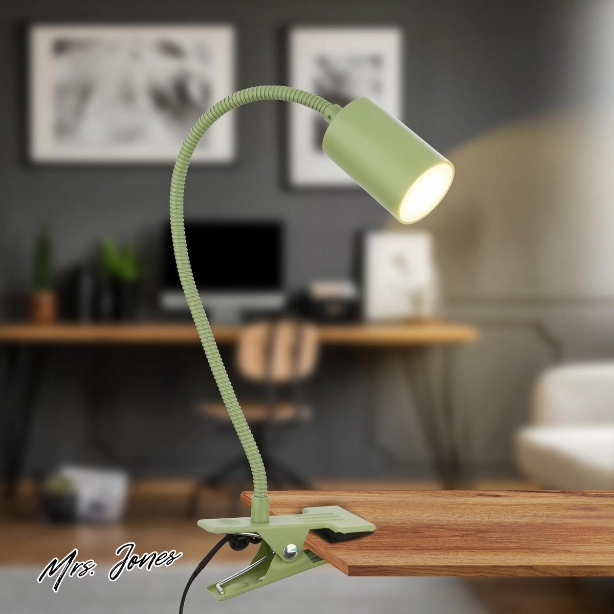 Mrs. Jones Bureaulamp met snoerschakelaar warm witte lichtkleur draaibaar stekker leeslamp klemlamp bedlamp leeslampje voor kinderen bureaulamp 40cm hoog groen met energiezuinige LED lamp .