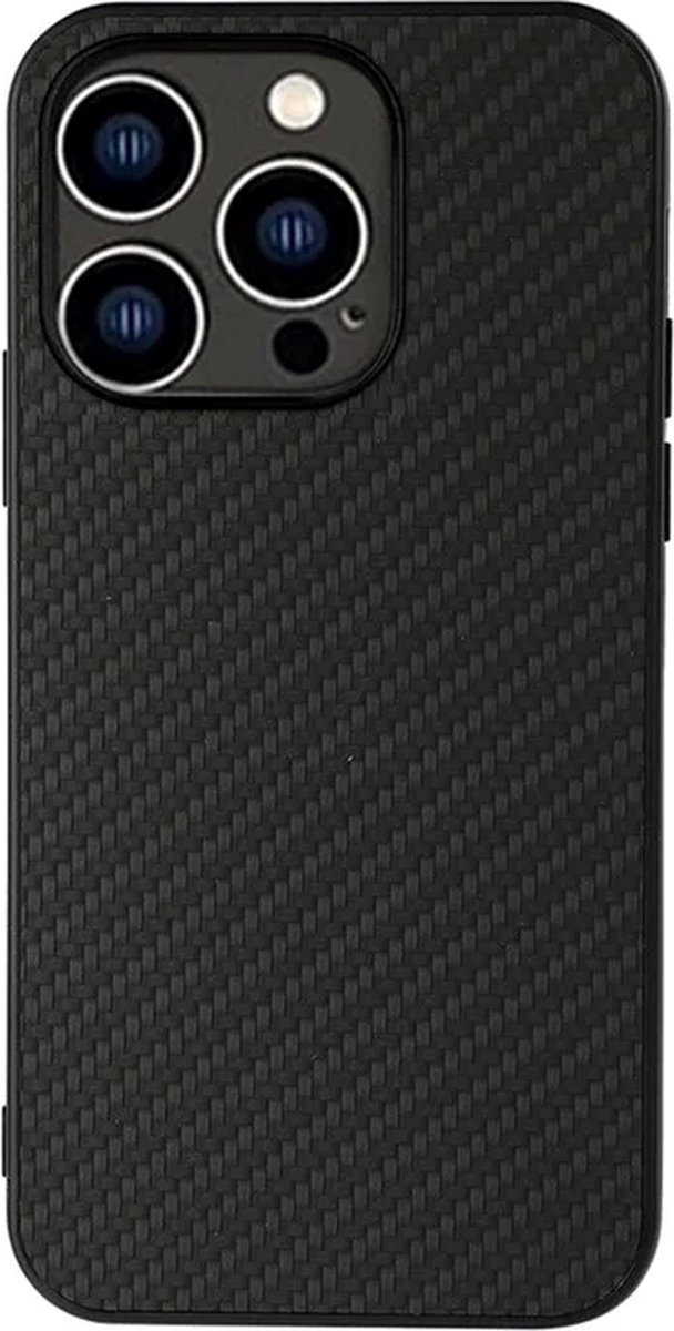 Cityhoesje – Backcover iPhone 15 Pro Max – Carbon Fiber Texture PU – Zwart