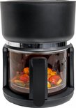 4SWISS Heteluchtfriteuse ABB-G24 Pure Glass, Vermogen 1200 W, met aanraakscherm, energiebesparend en gemakkelijk schoon te maken, ruime lade van 3 liter, Zwart
