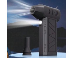 Mini Turbo Ventilator - Mini Bladblazer - Turbo Jet Fan - Met Licht - Hand Ventilator - Luchtblazer - Luchtpistool - Luchtcompressor - Zeer Krachtig - Met Opzetstuk - 3 Standen - USB-C oplaadbaar - Zwart