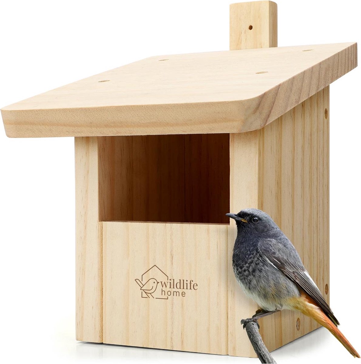 Wildlife Home | Nestkast voor de roodstaart | Halfholen | Gemaakt van onbehandeld grenenhout | 21,5 x 17 x 24,5 cm (L x B x H)