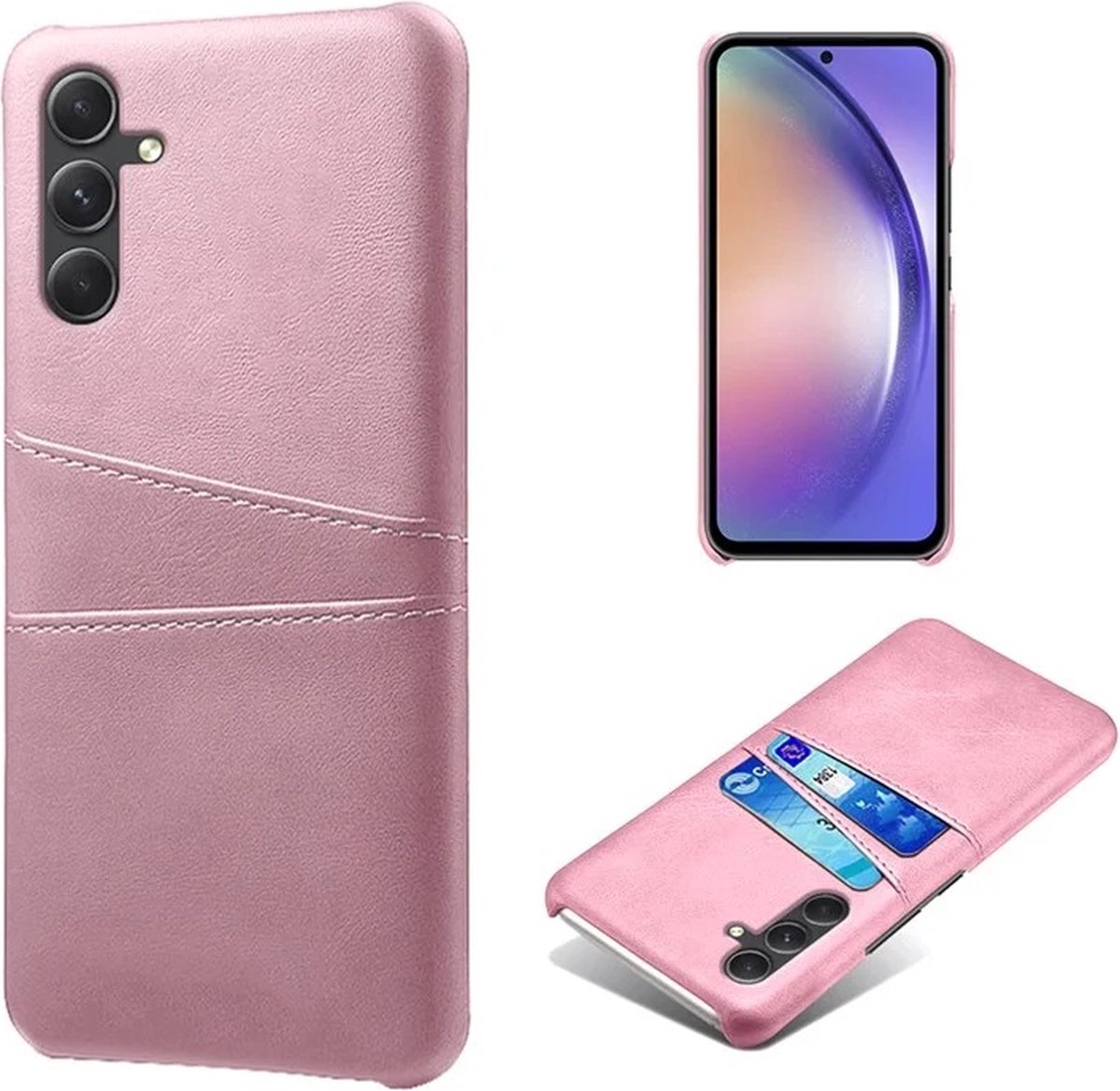 Backcover met Opbergvakjes + PMMA Screenprotector voor Galaxy A55 5G _ Roze Goud