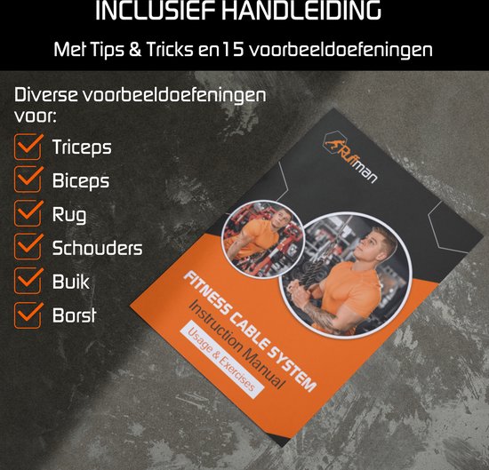Fitness kabelsysteem – Thuis sporten met een XL kabel set – katrol – stang – triceps touw – home gym krachttraining station - lat pulley - Inclusief handleiding