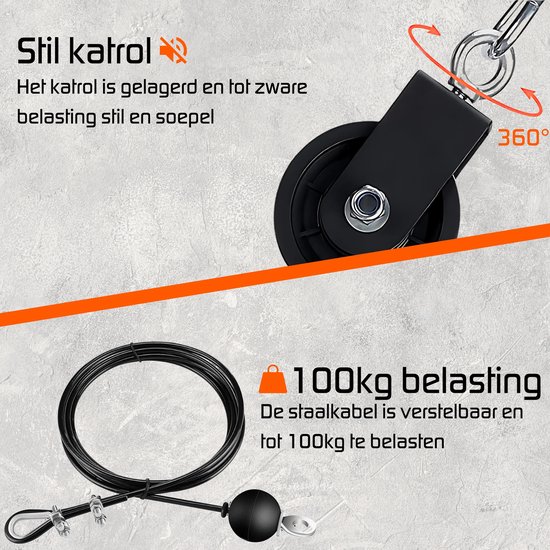 Fitness kabelsysteem – Thuis sporten met een XL kabel set – katrol – stang – triceps touw – home gym krachttraining station - lat pulley - Inclusief handleiding