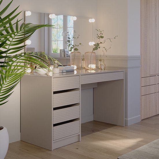 Coiffeuse Vicco Thalia Blanc 100cm avec éclairage LED et