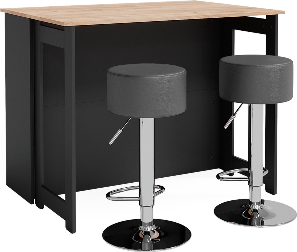 Vicco Dominic Bartafelset – 116 x 37 cm met 2 barkrukken Eik goud/antraciet Goudkleurig Eiken/Antraciet