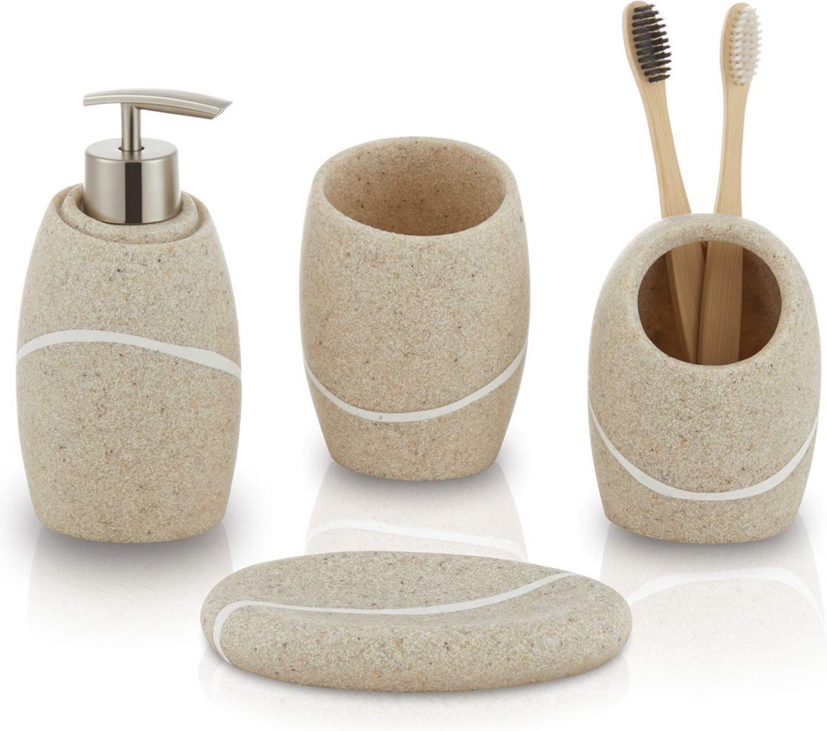 La'Moussawi ® Binnenhuisdecoratie Badkamer Set van Vier Onderdelen in Natuurlijke Steenlook