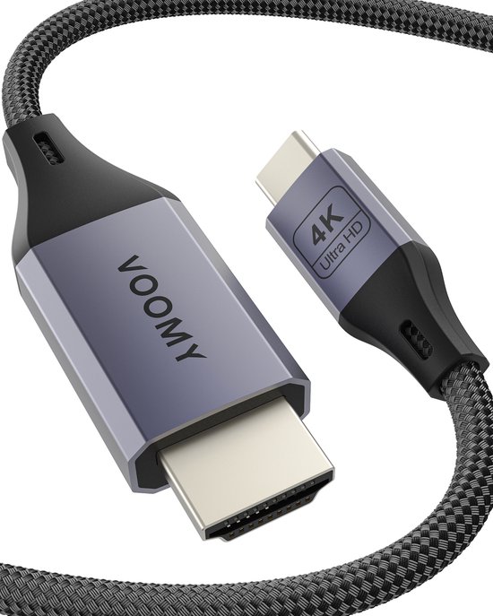 Voomy USB C naar HDMI Kabel - 4k 60hz Ultra HD - HDMI naar USB C - 2 Meter - Aluminium Space Grey
