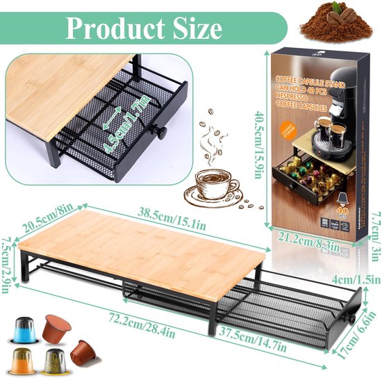 Guolich Koffie-organizer, thee-opslag van koffieaccessoires, koffieset en theezakjes, opbergdoos, koffiebar voor melk, servetten, capsules, suikersticks (wit