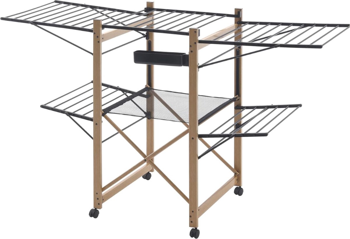 Goedkoopste White-Label® Wasrek Inklapbaar op Wieltjes - Droogmolen - Droogtoren Staand - Zwart