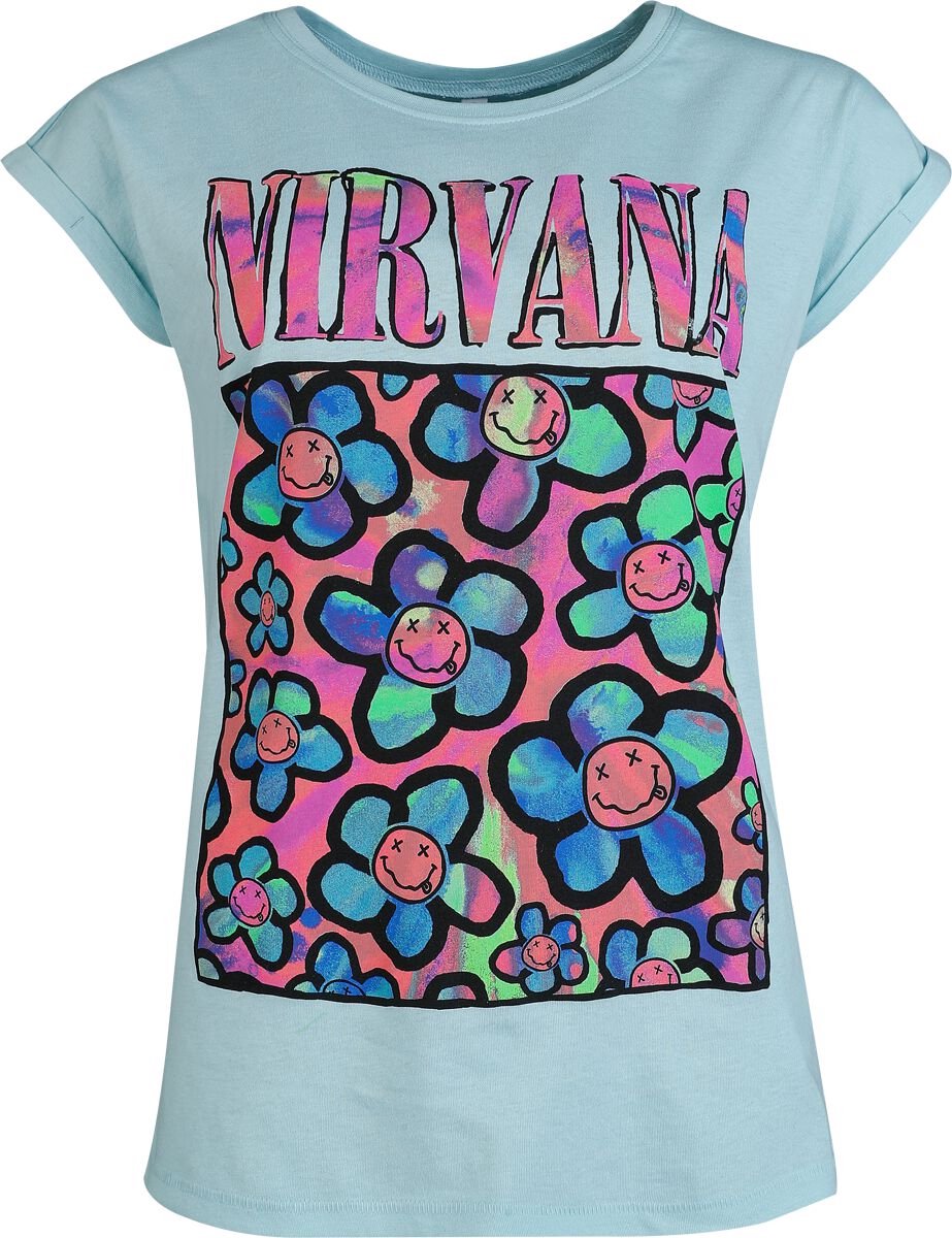 Nirvana Coloured Flowers Dames T-shirt - blauw - S
