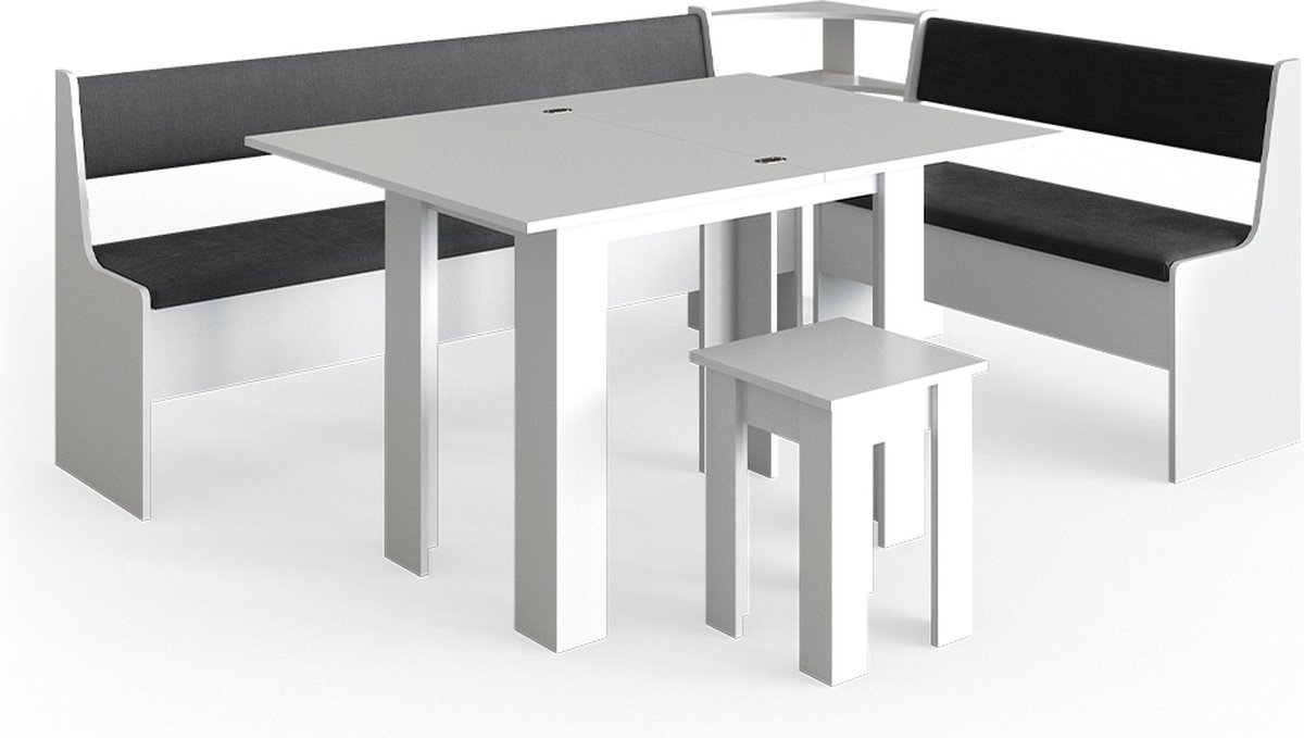 Vicco Roman Hoekbank set – 210 x 150 cm met tafel Wit