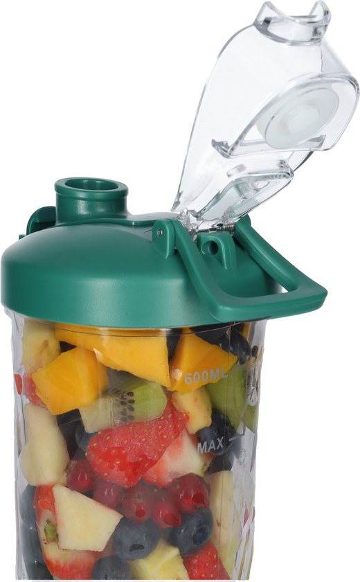 Krachtige Draadloze Blender To Go - Smoothie Maker voor Onderweg - Draagbare Blender met Drinkdop - Mixer voor smoothies - Draadloos opladen mogelijk! - Handmixer voor gezonde drankjes - 600ml - Groen van Merkloos — afbeelding 2