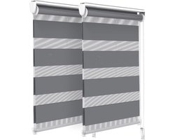 Rolgordijn Klemmfix Zonder Boren - Dubbele Rolgordijnen Set 2 stuks - Rolgordijn voor Ramen en Deuren - Doorschijnend & Verduisterend, 50x150cm, Grijs - Lichtdoorlatend - Rolgordijnen