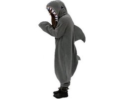 KIMU® Onesie Haai Pak - Maat XL-XXL - Haaienpak Kostuum Grijs Vis Shark - Vissenpak Jumpsuit Zacht XXXL 3XL Dierenpak Pyjama Dames Heren Halloween