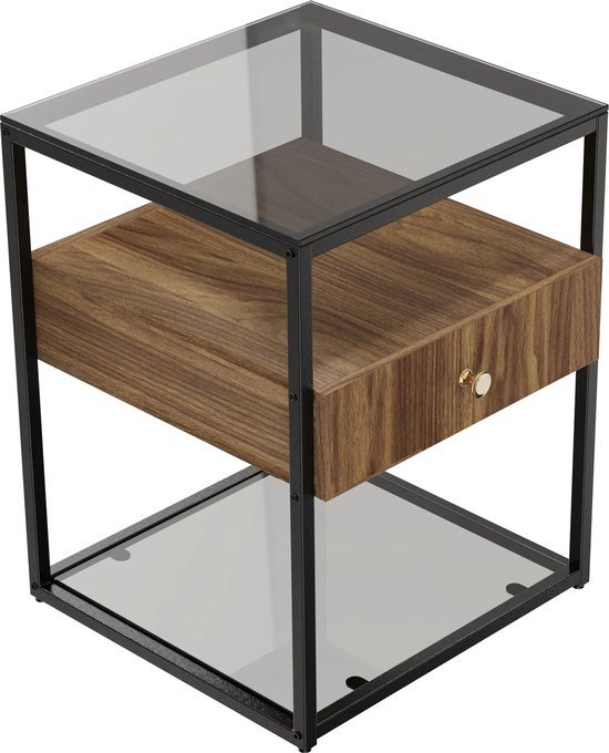 Set van 2 nachtkastjes met 1 nis van gehard glas - STILEOS Set van 2 nachtkastjes met 1 nis van gehard glas - STILEOS