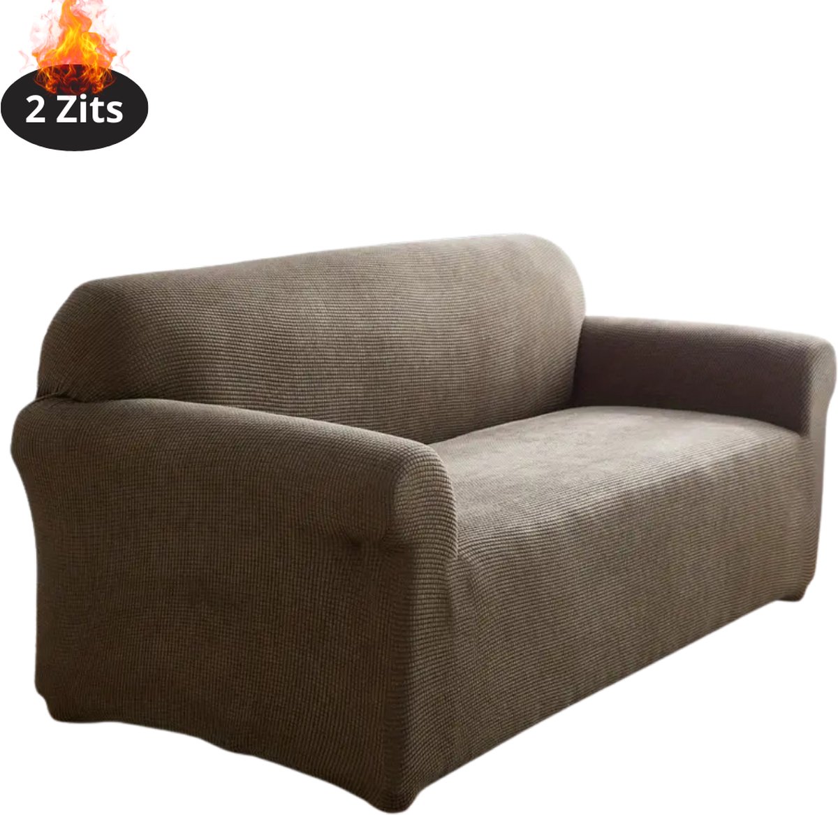 Nivard Bankhoes - Bankbeschermer - Stretch - Sofa Cover - Effen - Licht Koffie- 2 Zits