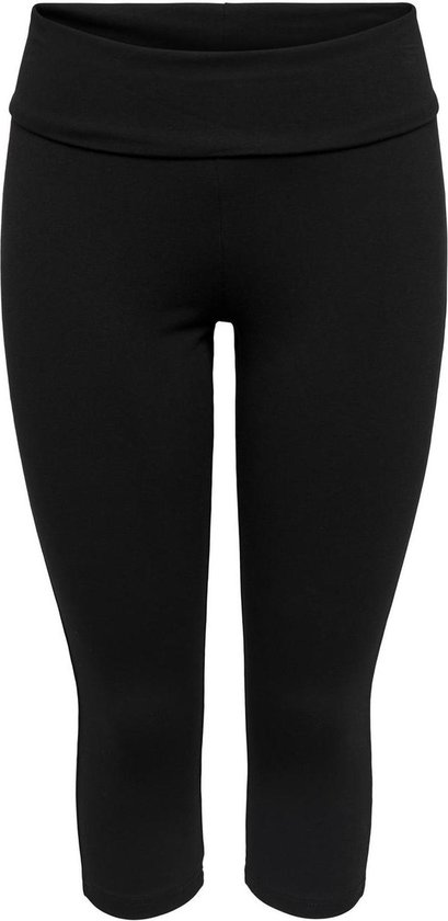 Zwarte driekwart sportbroek met brede, gevouwen tailleband.