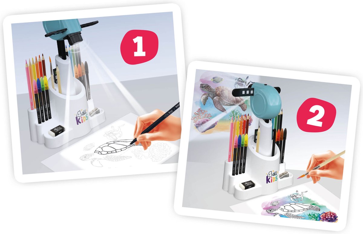 MOMSIV Kinder Tekenprojector, Educatief Draagbaar Traceer- en Tekenprojector Schilderspeelgoed met Kleurrijke 72 Patronen, 12 Markeringen en een Kunstboek voor Peuter Jongens en Meisjes Cadeaus, Geel