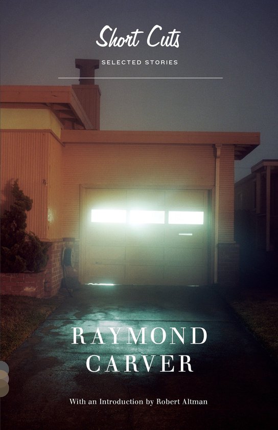 Boek "Short Cuts" van Raymond Carver met een voorwoord van Robert Altman, met een garage op de omslag.