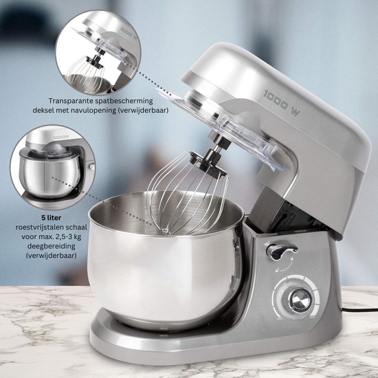 White-Label® Keukenrobot - Keukenmixer - Deegmachine Zwaar Deeg - Zilver van Merkloos — afbeelding 5