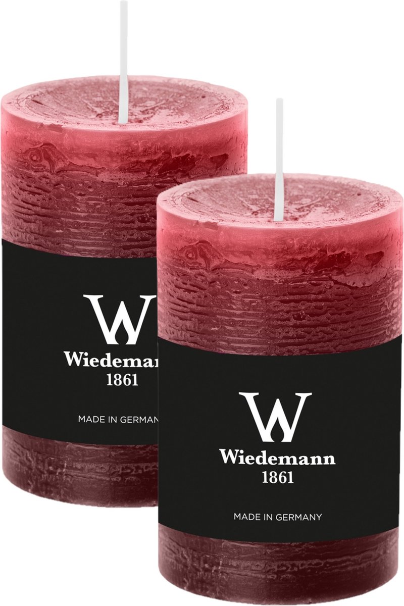 Wiedemann Cilinderkaars/stompkaars - 2x - rustieke kaars - bordeauxrood - 6 x 9 cm - 30 branduren Bordeaux rood