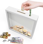 Madame Cadre photo 3D Jones à remplir - Cadre photo tirelire personnalisable - Cadre objet de profondeur 20 x 20 cm - Pour objets jusqu'à 32 cm - Cadre de rangement et décoration murale - Avec chaîne lumineuse LED de 3 m et bandes.