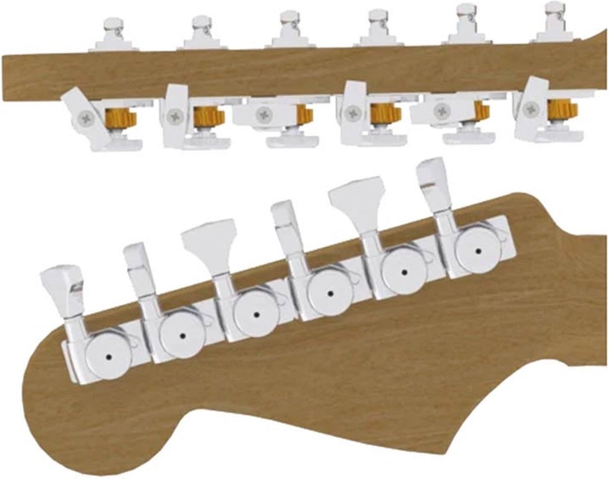Hipshot HS6K1GL0CST guitar tuner upgrade kit, 6 inline Grip-Lock, open chrome staggered