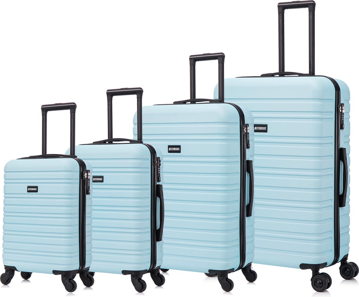 BlockTravel - kofferset - 4 delig - ABS - ruimbagage en handbagage - 29 39 74 en 95 liter - inbouw TSA slot - licht blauw