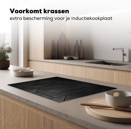 KitchenYeah® Protection plaque induction 75x52 cm - Noir - Géométrique - Carreaux - Protege plaque de cuisson - Couvre plaque induction - Protecteur d'induction - Cuisine