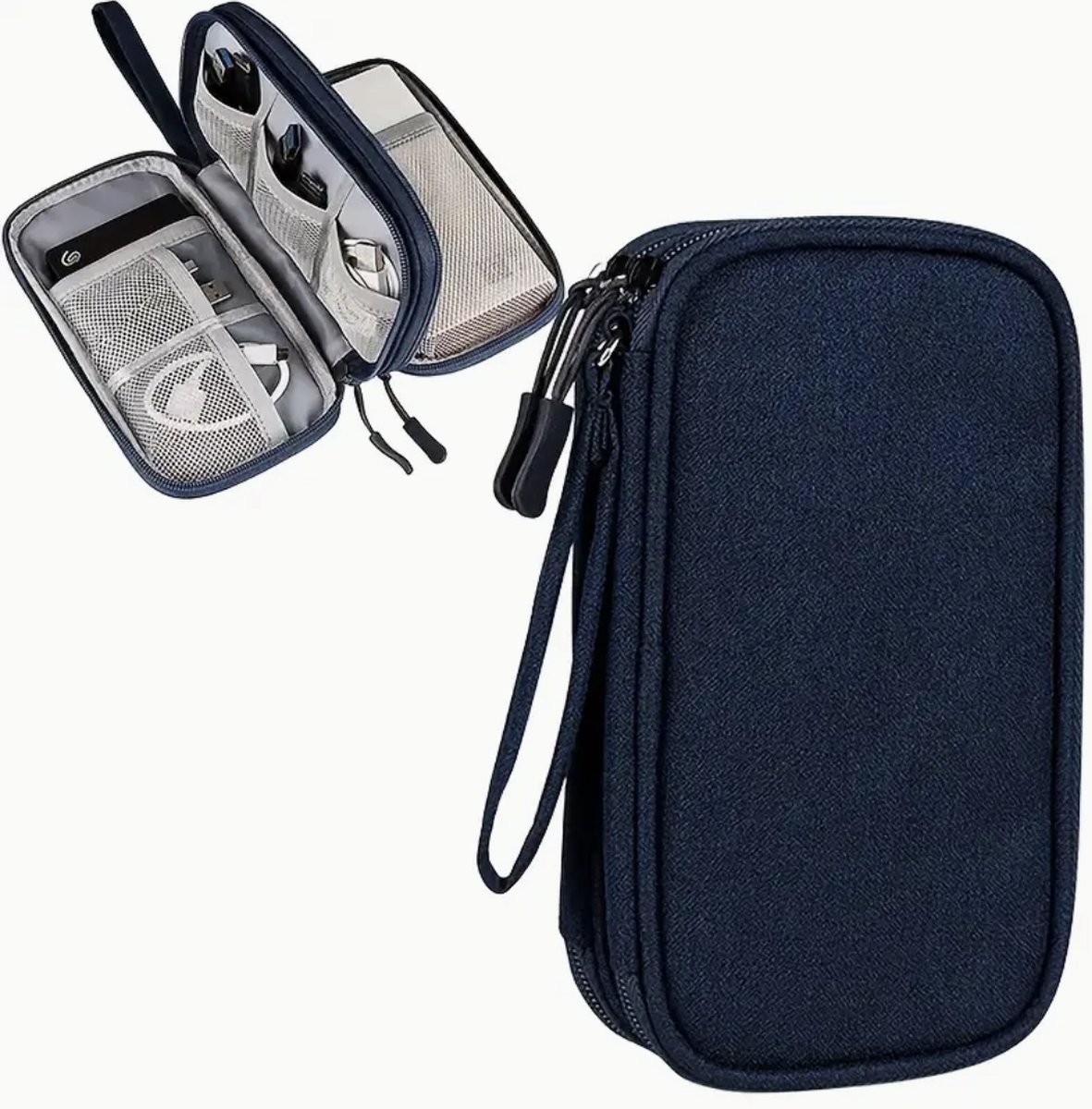 Electronica Organizer - Dubbele Rits - 4 Vakken - Travel Organization - Reistasje - Reizen - Vliegtuig - Opberg Tas - Kabel Organizer - Powerbank Storage - Blauw