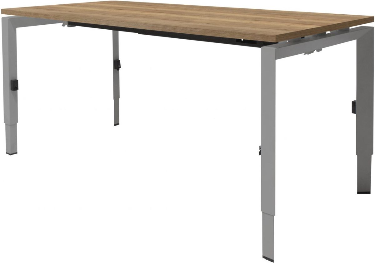 Linesto N3 bureau, hoogte instelbaar (65-85cm) met 120x80cm Schaduwzwart licht zwevend 25mm blad en zwart (RAL9005) vierpoot N-frame (poot driehoekig 50x50x75 mm.), (met geïntegreerde kabelgoot)