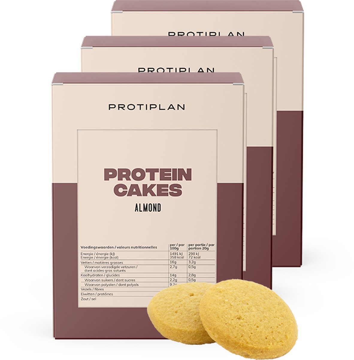 Goedkoopste Protiplan | Botercake Amandel | 3 stuks | 3 x 7 x 20 gram | Low carb snack | Snel afvallen zonder hongergevoel!
