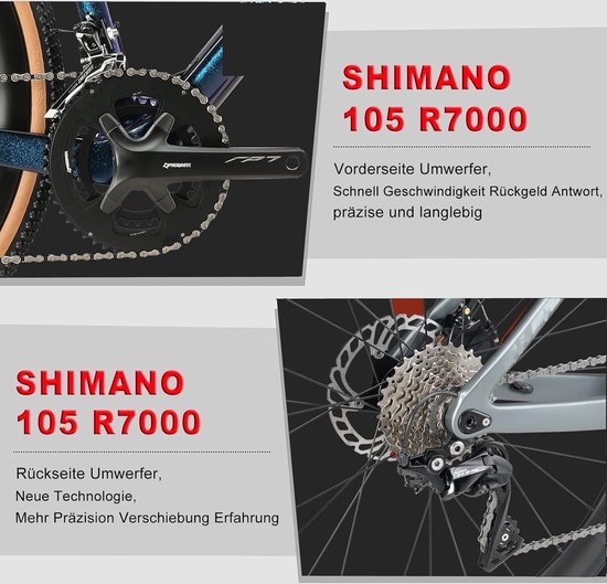 Rinos Sandman 3.0 Carbon - Gravel Fiets - Gravel Bike met SHIMANO 105 ST-R7000 - 22 versnellingen en schijfremmen - lichte fiets voor dames en heren - 700 x 40C - Kameleon Goud - Groent 56 van Rinos — afbeelding 3