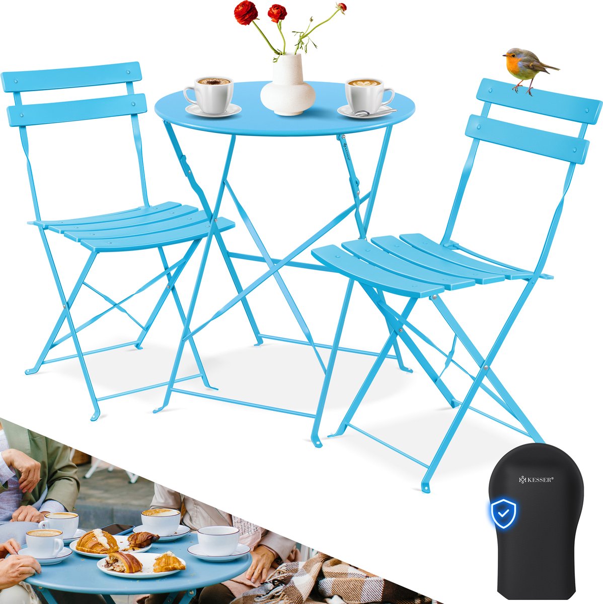 Bol.com KESSER® Bistroset 3-delige Tafel met 2 inklapbaar stoelen - Balkonset Bistrotafel Bistrostoel Vouwmeubels Tuinset Zitgro... aanbieding
