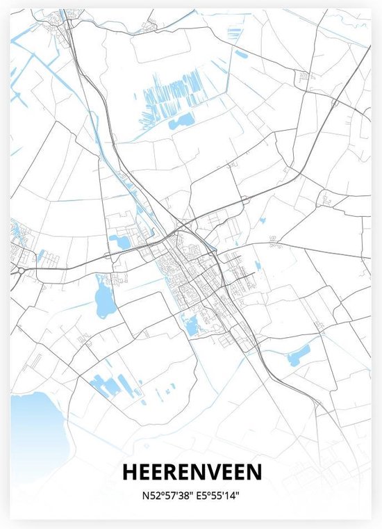 Heerenveen plattegrond - poster - Zwart blauwe stijl
