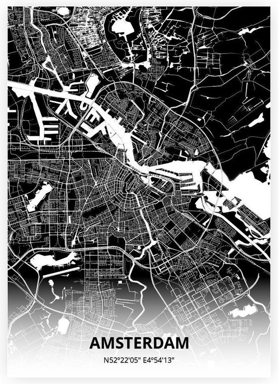 Amsterdam plattegrond - A3 poster - Zwarte stijl