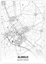 Almelo plattegrond - A2 poster - Zwart witte stijl