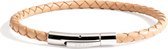 PRINS. Armband PB0022-BEI-21 - Heren - Beige  Gevlochten Leer (4mm), RVS Slot - 21 cm