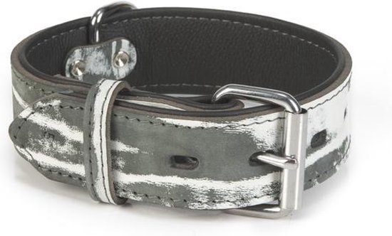 Leren halsband Safari, zwart.