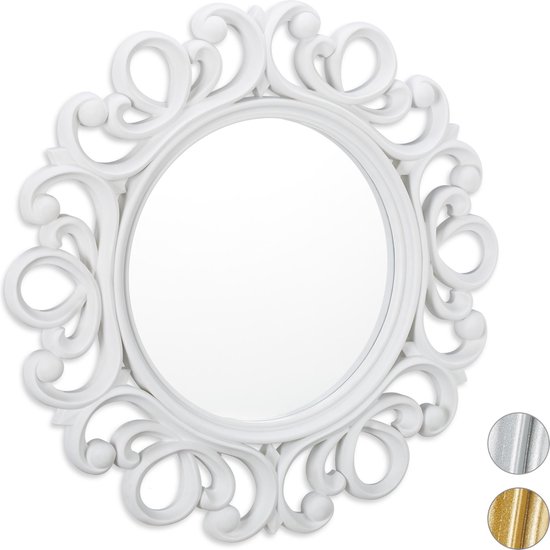 Relaxdays spiegel rond - sierspiegel gang - wandspiegel - design - 50 cm  rond - wit | bol.com
