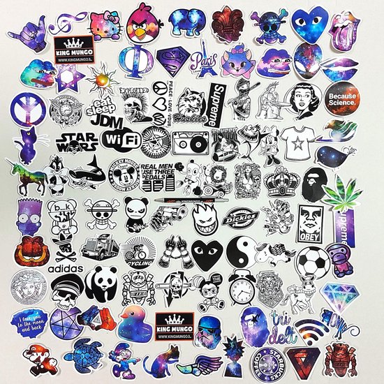 100 Stickers Mix | Auto, Skateboard, Scooter, Laptop of Muur | | bol.com