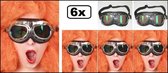 6x Racebril volwassen zwart - race vliegenier motor bril carnaval optocht thema feest musical vlieger