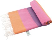 Arowell Double Banded Pestemal - Fouta - Hamamdoek - Hammamdoek - Oranje - Roze - Paars - 180 x 100 cm